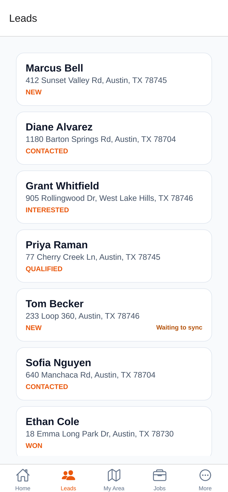 RoofSpan Mobile field app leads created from properties